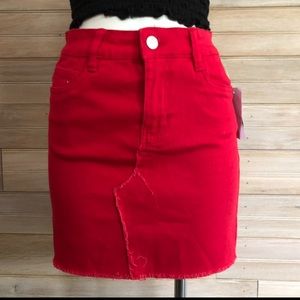 Red denim skirt